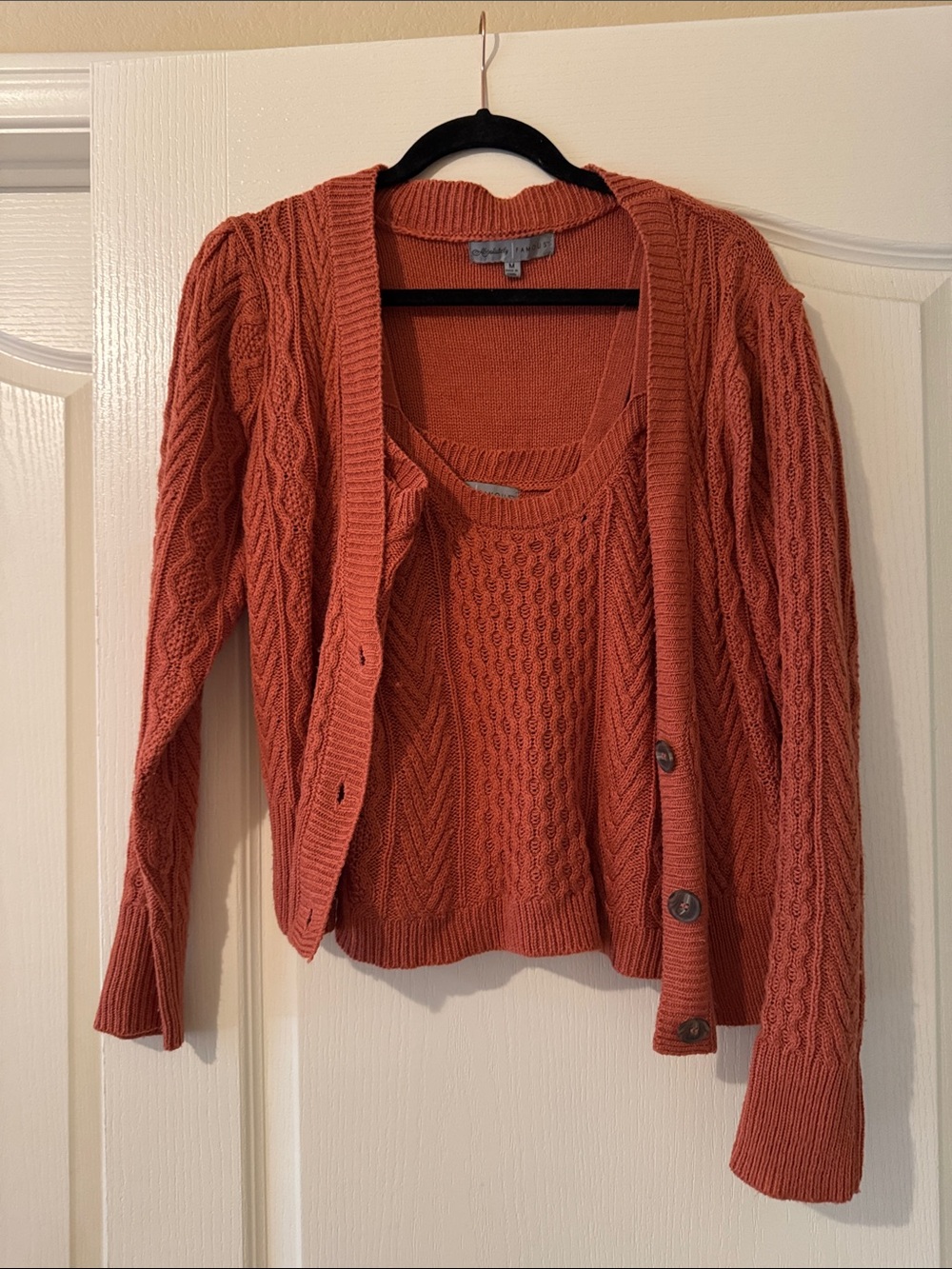 Absolutely Cable Knit Cardigan and Tank Set - Rust Orange